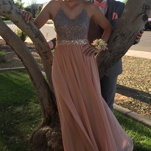 Pink & Silver Long Prom Dress